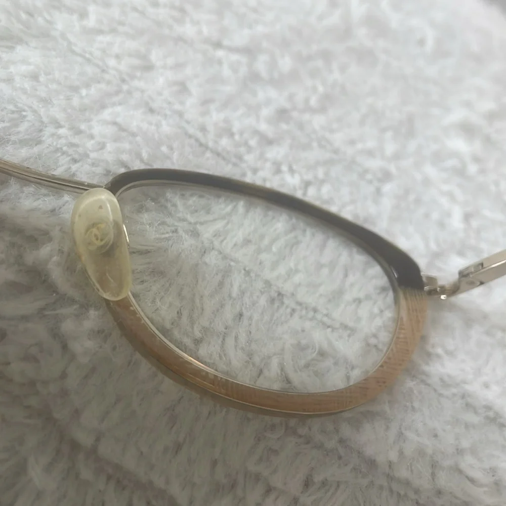 Chanel Cream Semi Half Tortoise Rim Vintage Goldtone Metal Sided Glasses